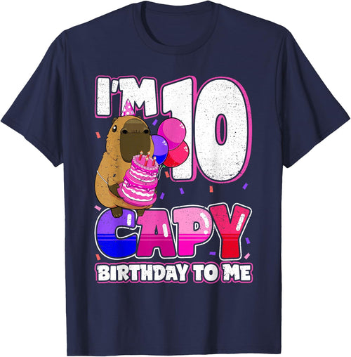 10 Years Capy Birthday to me Girls 10th Birthday Capybara T-Shirt - Navy Blue
