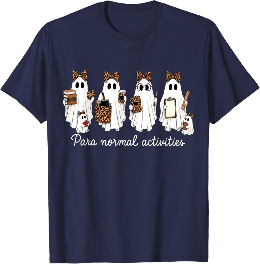 para Normal Activities SPED Teachers Ghost Leopard Halloween T-Shirt - Navy Blue