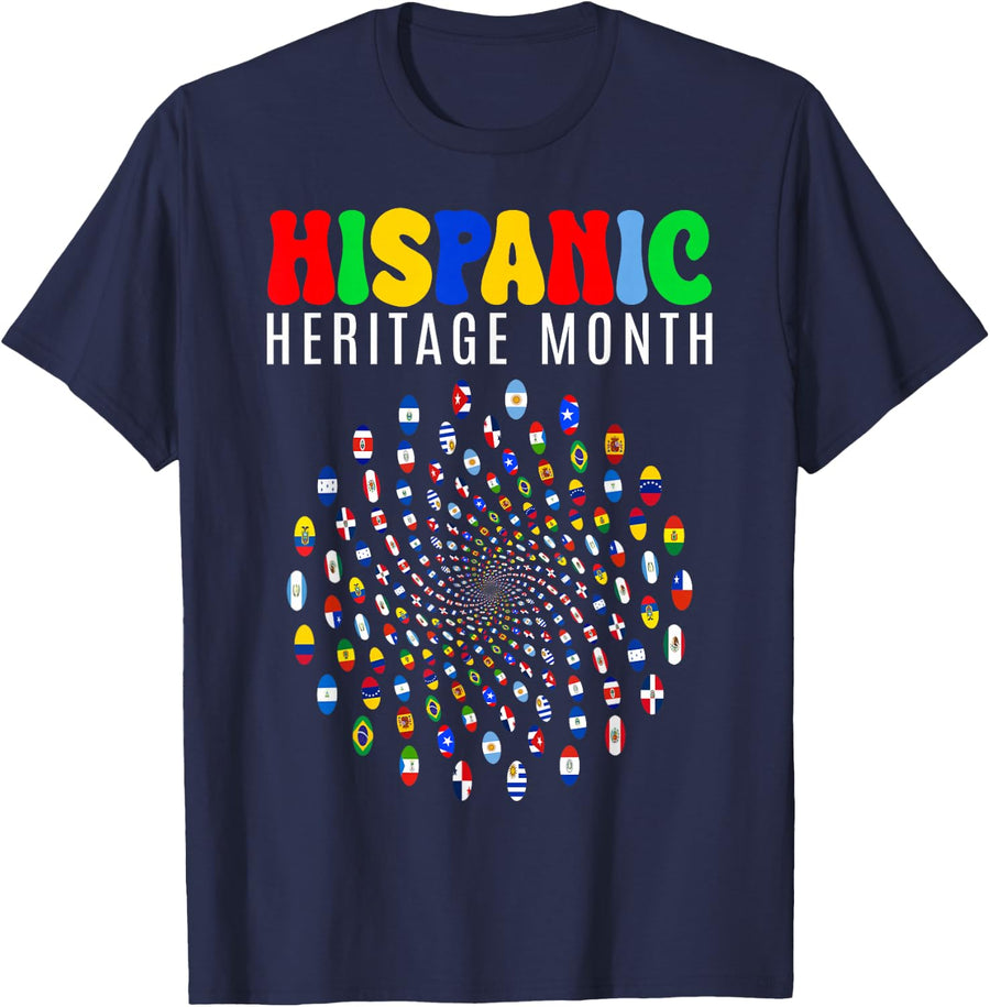 National Hispanic Heritage Month All Latin Countries Flags T-Shirt - Navy Blue