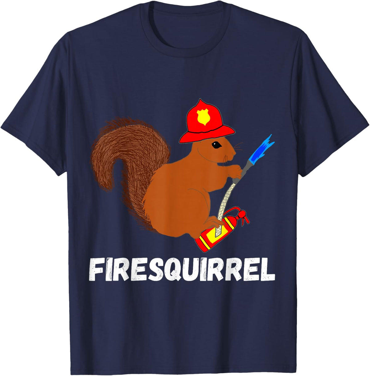 Firefighter Squirrel Funny Fire Fighter Rodent Fireman T-Shirt - Navy Blue