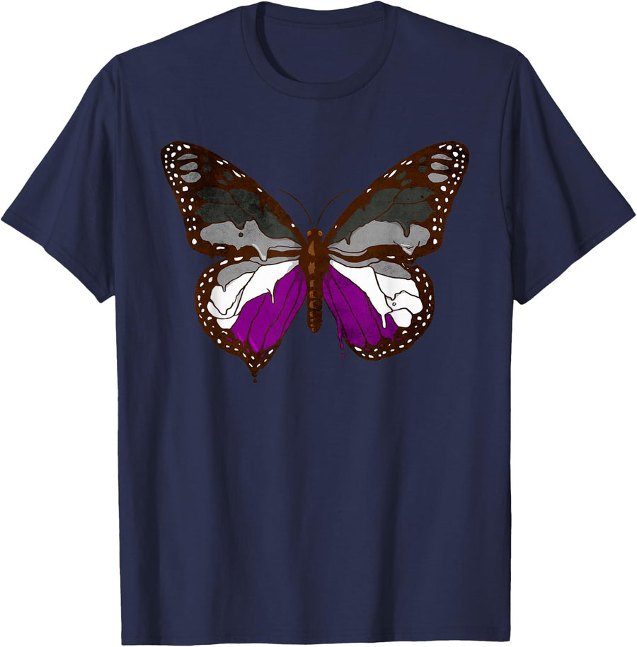 Asexual Pride Ace Flag Butterfly Subtle LGBTQ T-Shirt - Navy Blue