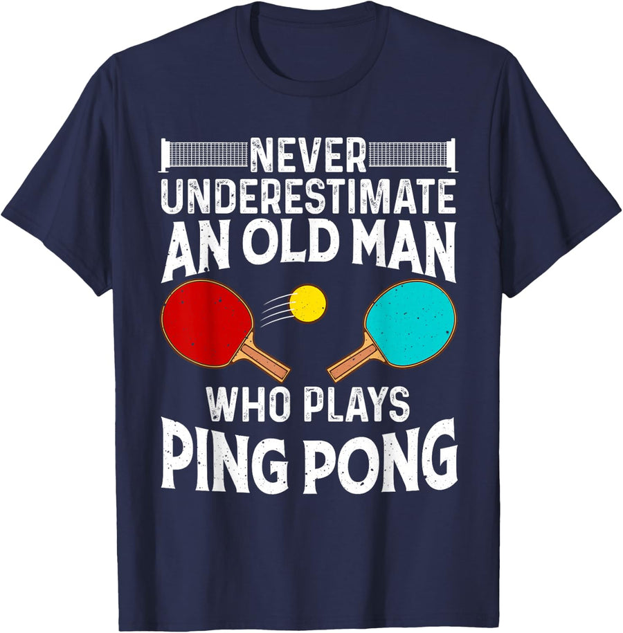 Funny Ping Pong Design Men Dad Grandpa Table Tennis Player T-Shirt - Navy Blue