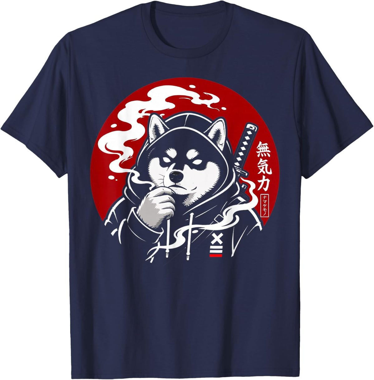Samurai Shiba Inu Japanese Anime Streetwear Art T-Shirt - Navy Blue