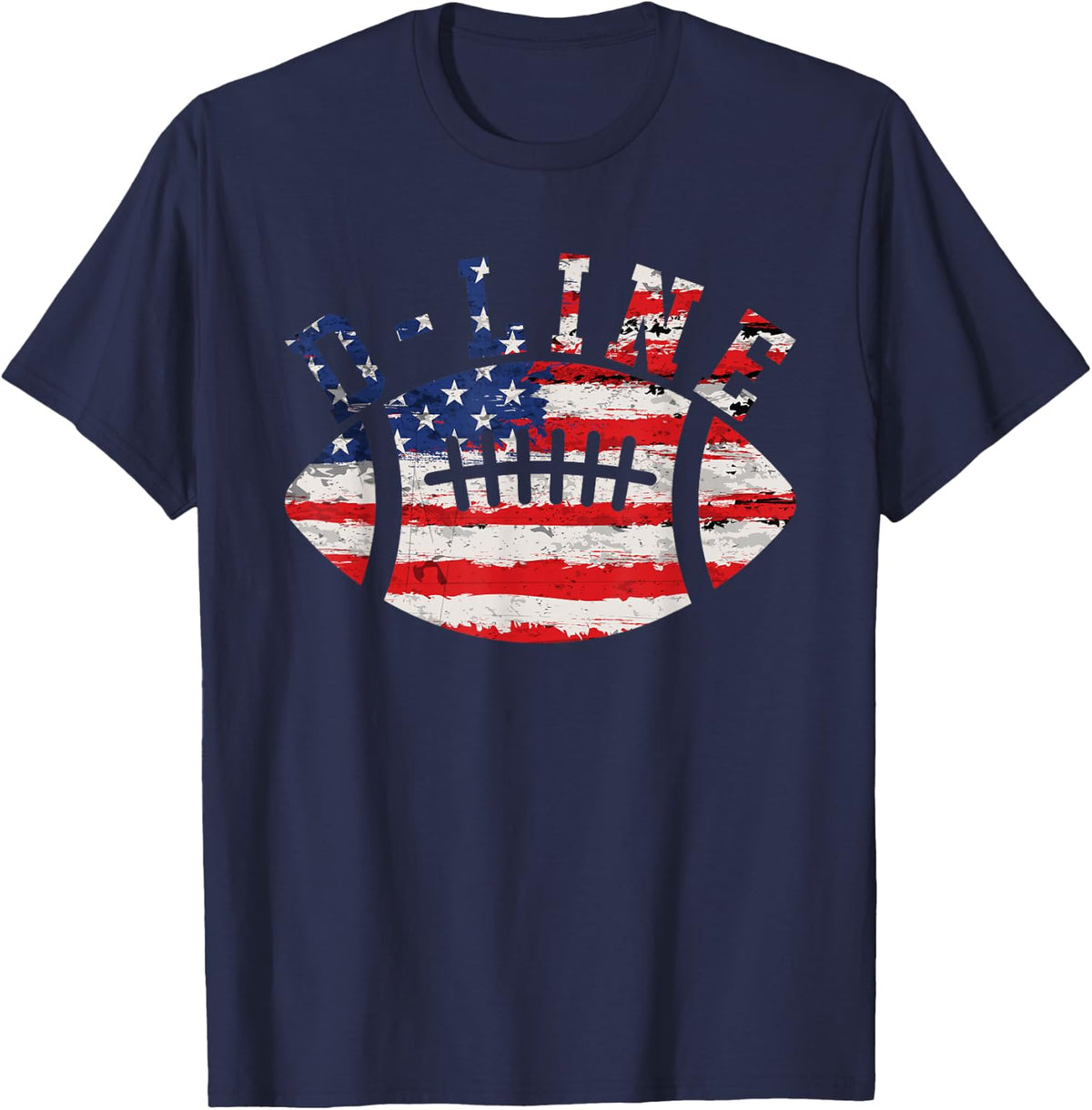 D-Line US Flag Football Defensive Lineman Football T-Shirt - Navy Blue