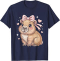 Cute Coquette Bow Capybara Girls Women T-Shirt - Navy Blue
