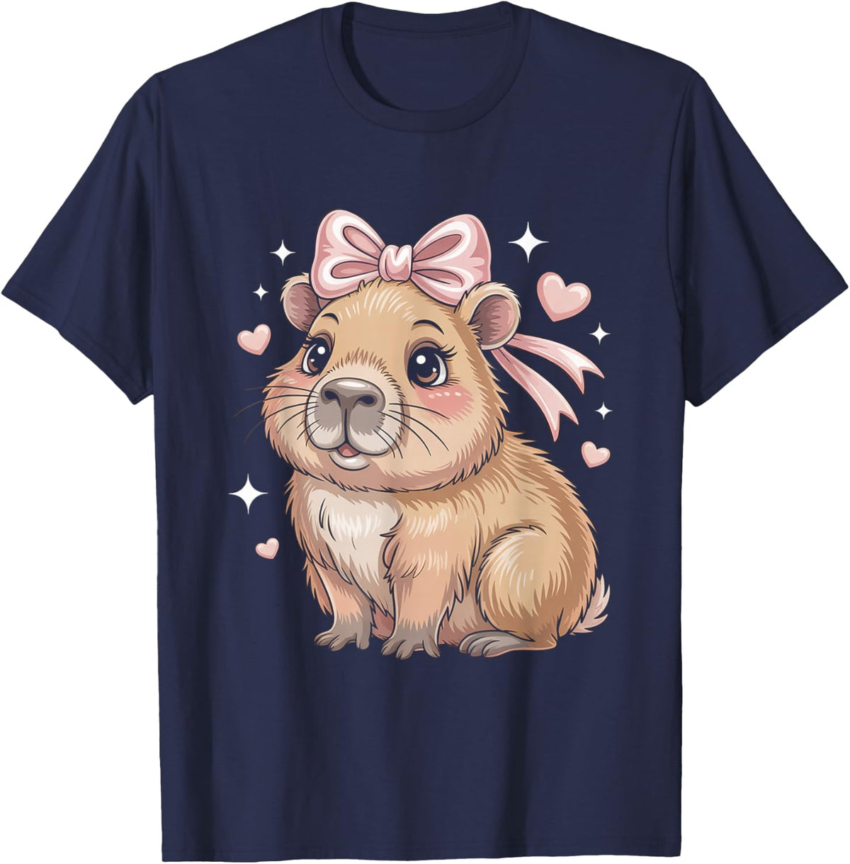 Cute Coquette Bow Capybara Girls Women T-Shirt - Navy Blue