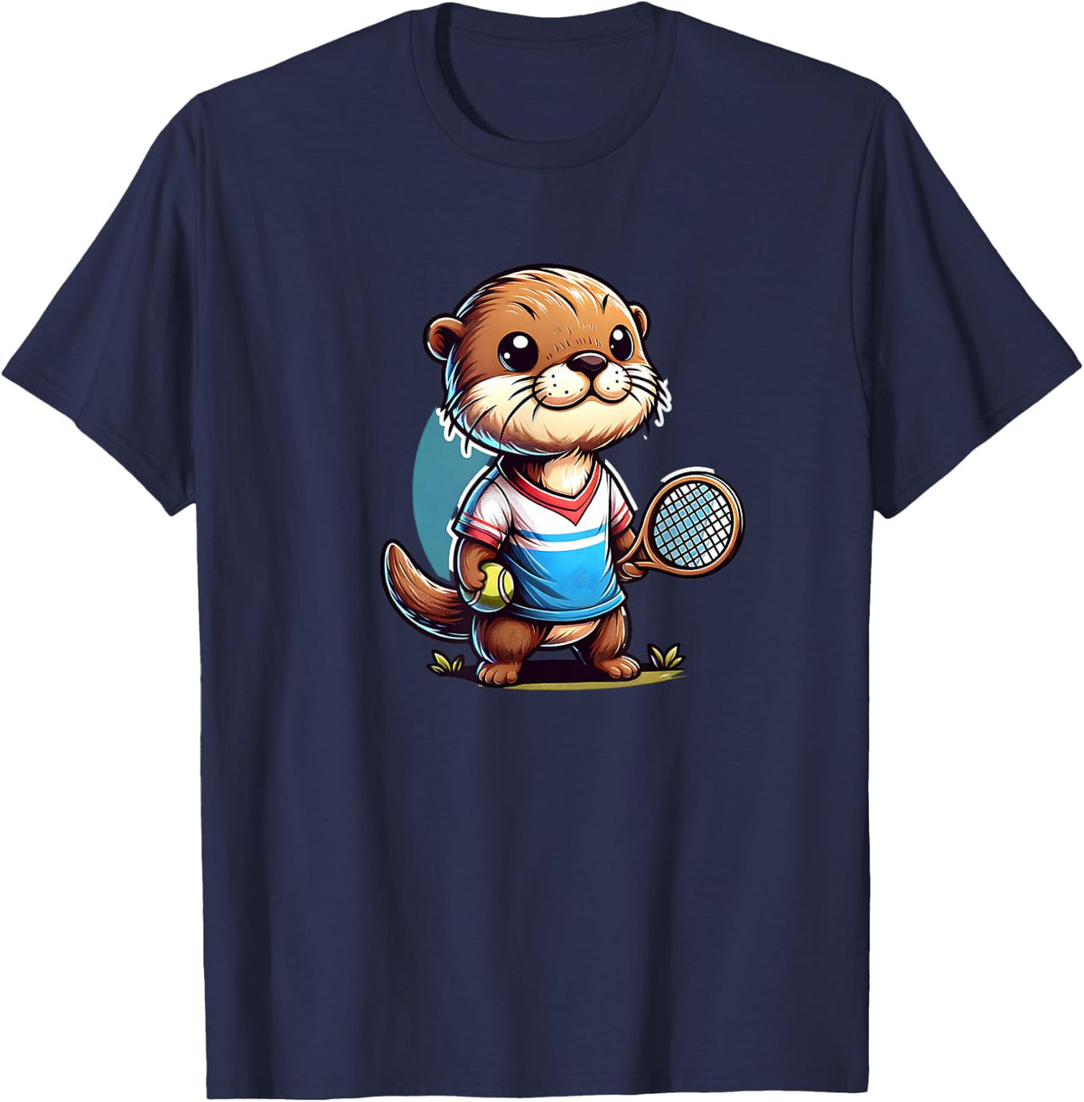Otter Playing Tennis Tenniscourt T-Shirt - Navy Blue