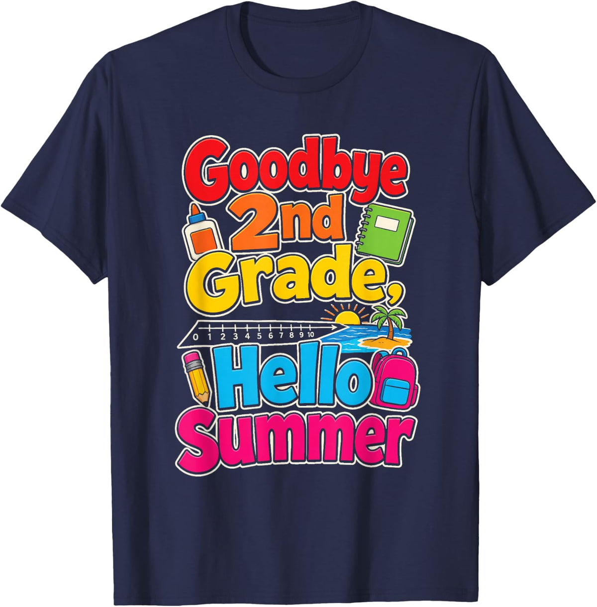 2nd Grade Goodbye Hello Summer Last Day of School Beach T-Shirt - Navy Blue