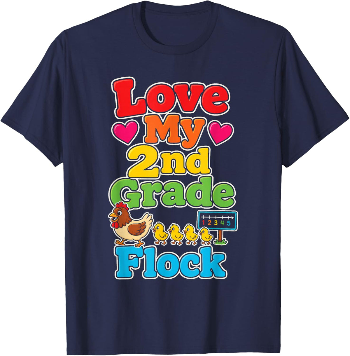 2nd Grade Teacher Love My Flock Second Elementary Team T-Shirt - Navy Blue