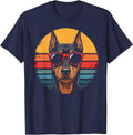 Doberman Pinscher Sunglasses Retro Sunset Cool Dog Lover T-Shirt - Navy Blue