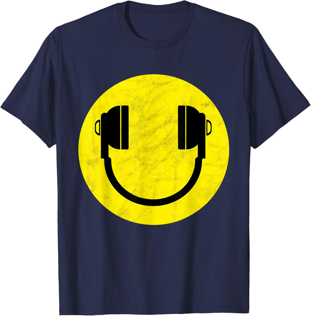 Cool DJ Smile with Headphone Design T-Shirt - Navy Blue