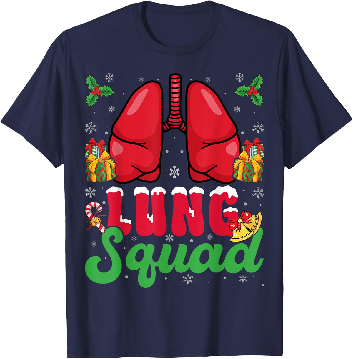 Lung Squad Respiratory Therapist RT Pulmonology Christmas T-Shirt - Navy Blue