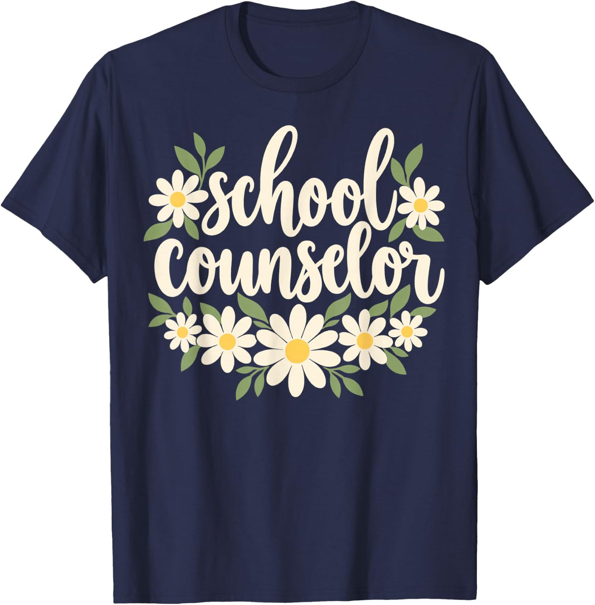 School Counselor Daisy Flowers T-Shirt - Navy Blue