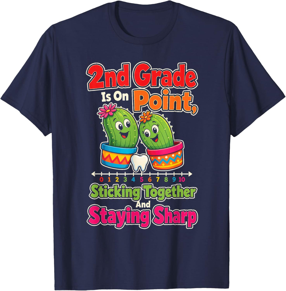 2nd Grade is On Point Sticking Together Staying Sharp T-Shirt - Navy Blue