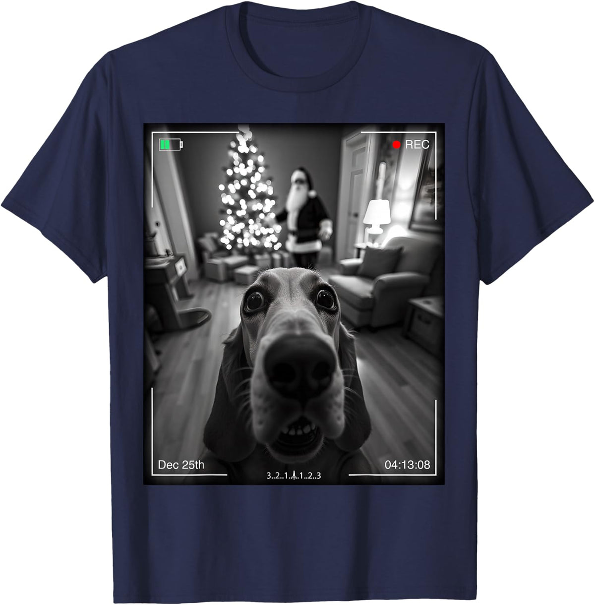 Basset Hound Catches Santa On Camera Xmas T-Shirt - Navy Blue