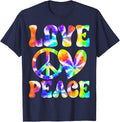 Valentine's Day Love Peace Heart Tie Dye Couple T-Shirt - Navy Blue