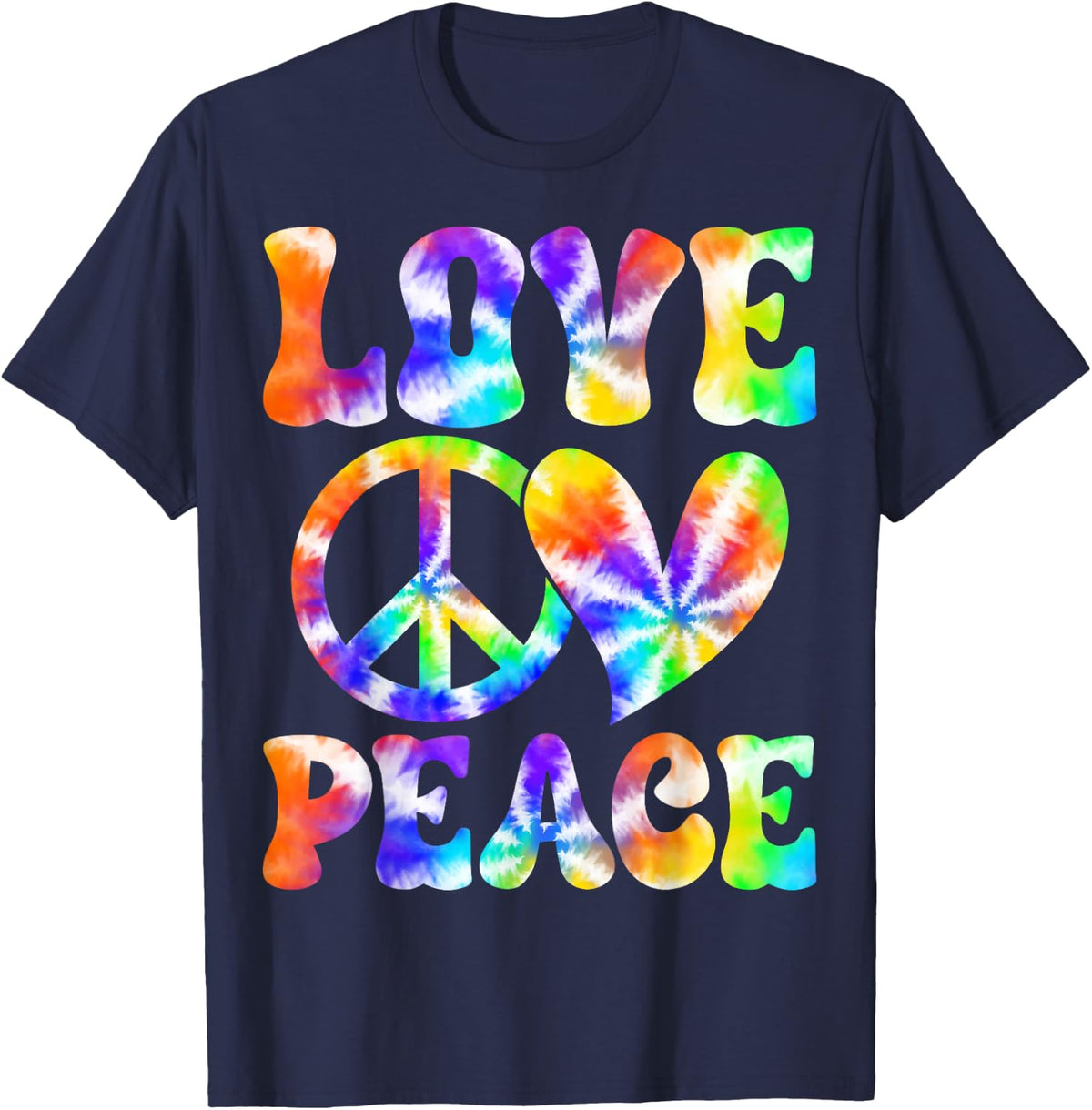 Valentine's Day Love Peace Heart Tie Dye Couple T-Shirt - Navy Blue