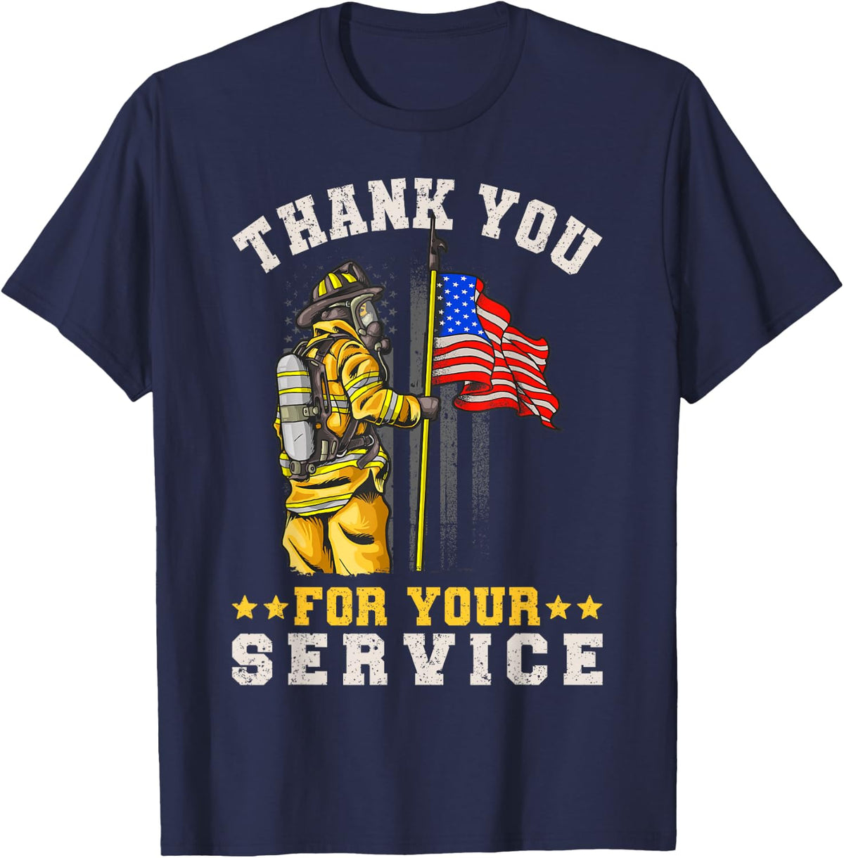 Fire Rescue Thank You For Your Service Fireman T-Shirt - Navy Blue
