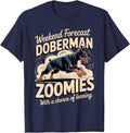 Weekend Forecast Doberman Zoomies and Leaning Dobie Dog T-Shirt - Navy Blue