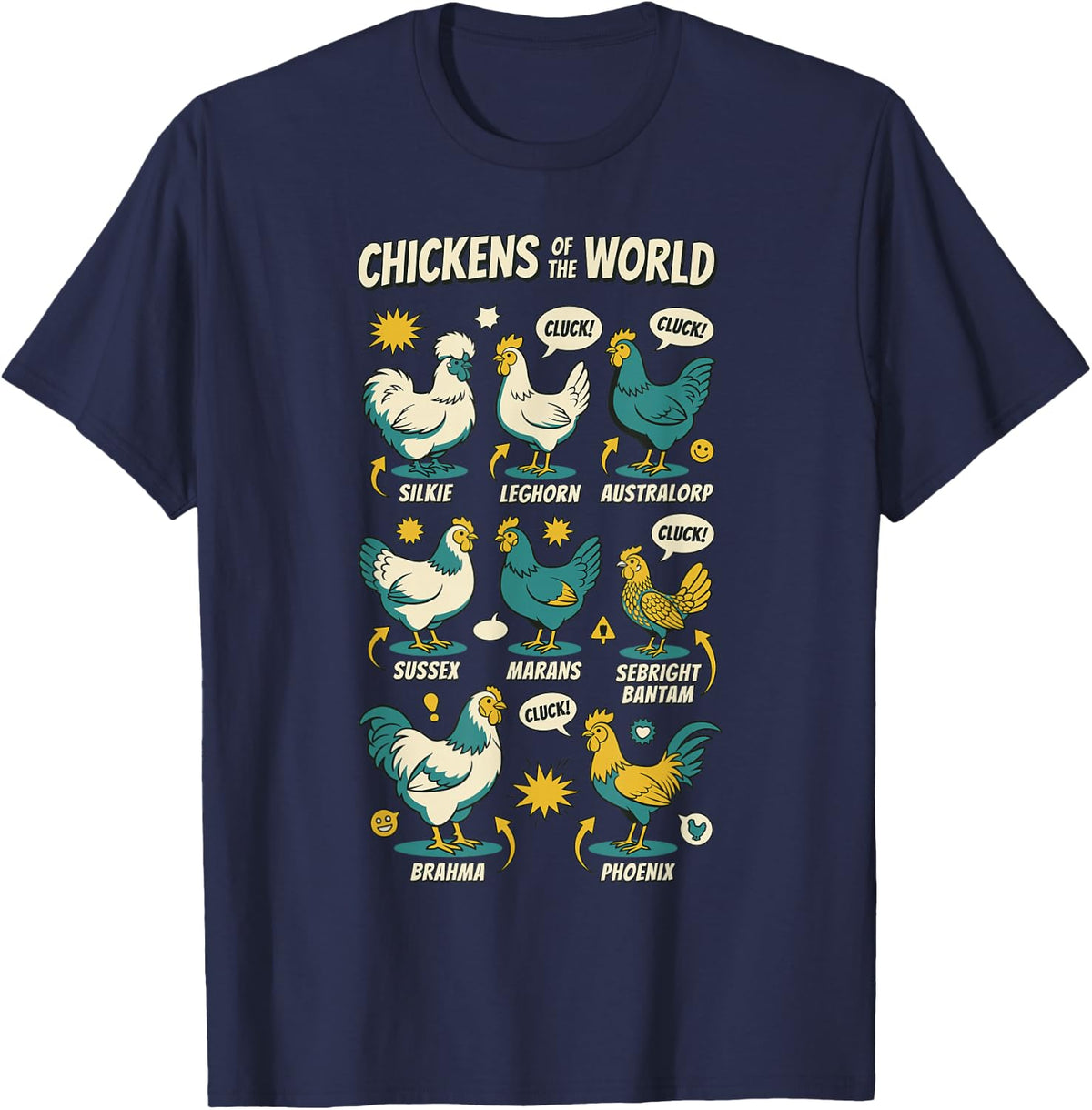 Crazy Chicken Chickens of The World Funny Farm T-Shirt - Navy Blue