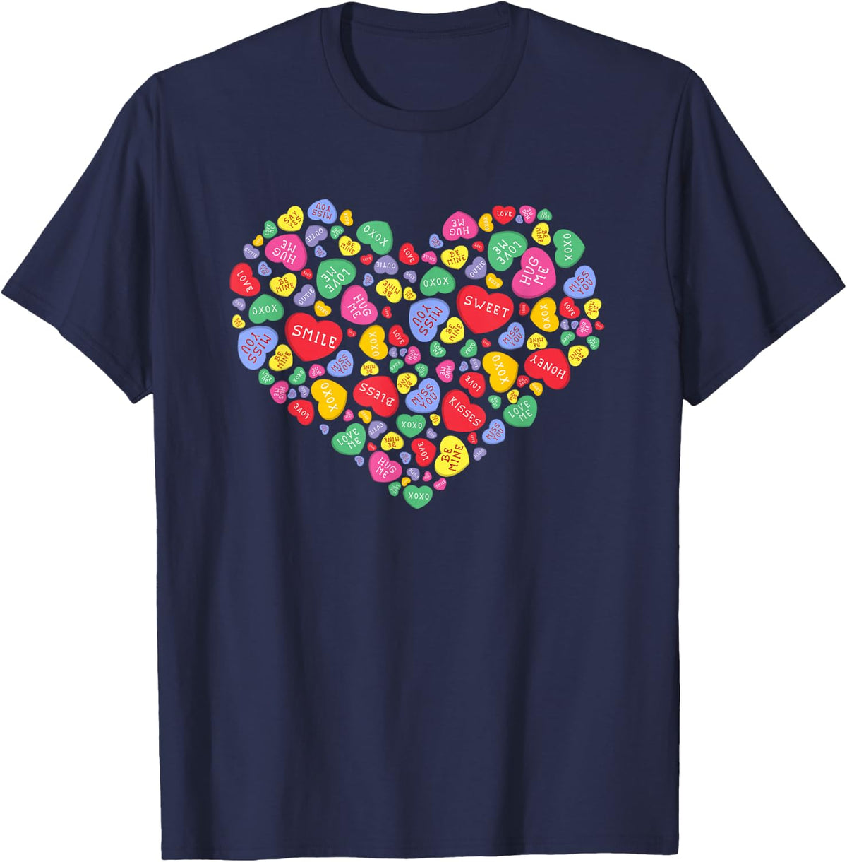 Valentine's Day Sweets Conversation Hearts Couples T-Shirt - Navy Blue