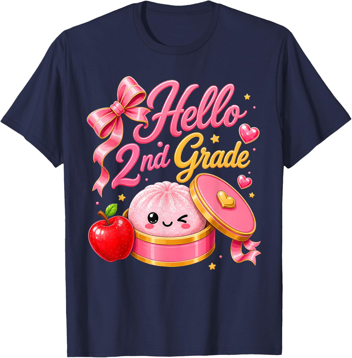 2nd Grade Girls First Day of Second Grade Cute Dumpling T-Shirt - Navy Blue