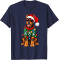 Doberman Pinscher Christmas Sweater Santa Hat Sunglasses Dog T-Shirt - Navy Blue