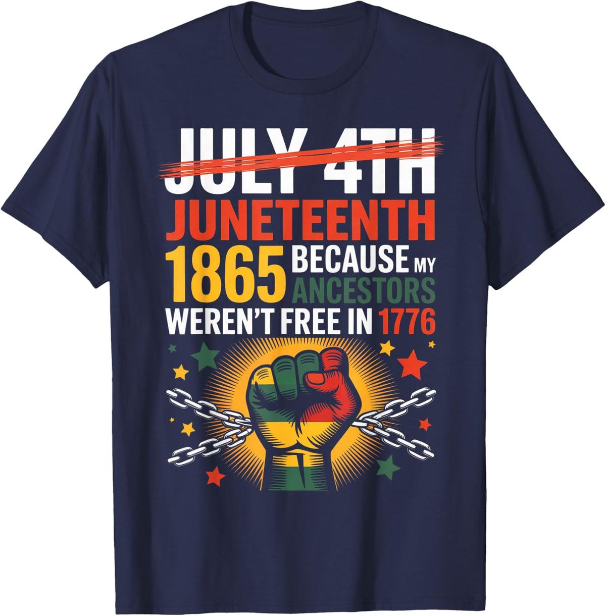Juneteenth 1865 Black History Freedom Pride Graphic Tee T-Shirt - Navy Blue