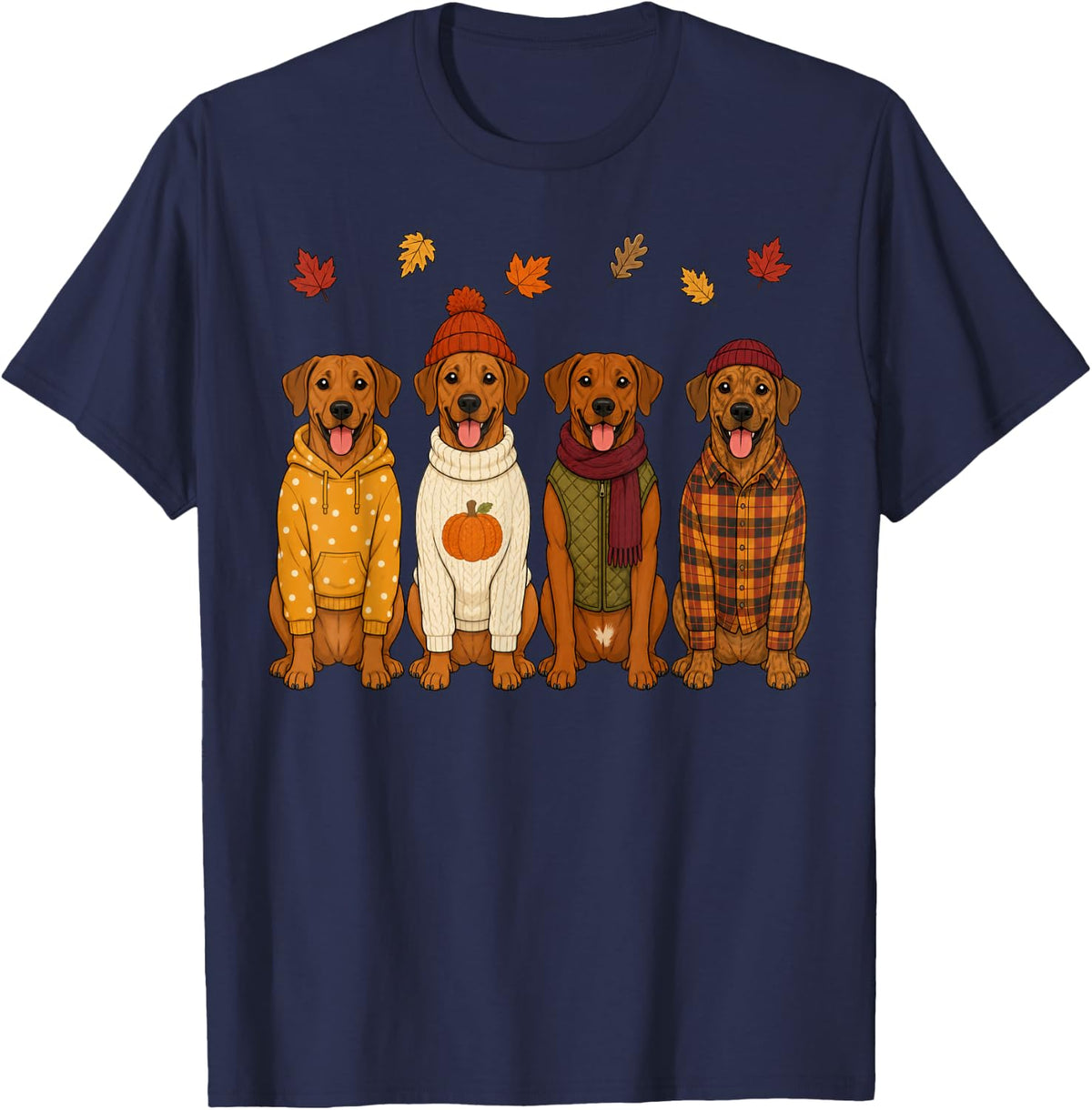 Rhodesian Ridgeback Fall Autumn Season Pumpkin Dog T-Shirt - Navy Blue