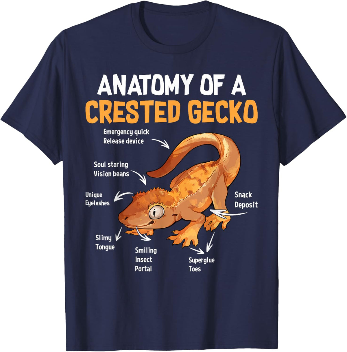 Anatomy Of Crested Gecko Tiny Leopard Gecko T-Shirt - Navy Blue