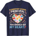 1st Day of Elementary School Principal Appreciation Heart T-Shirt - Navy Blue