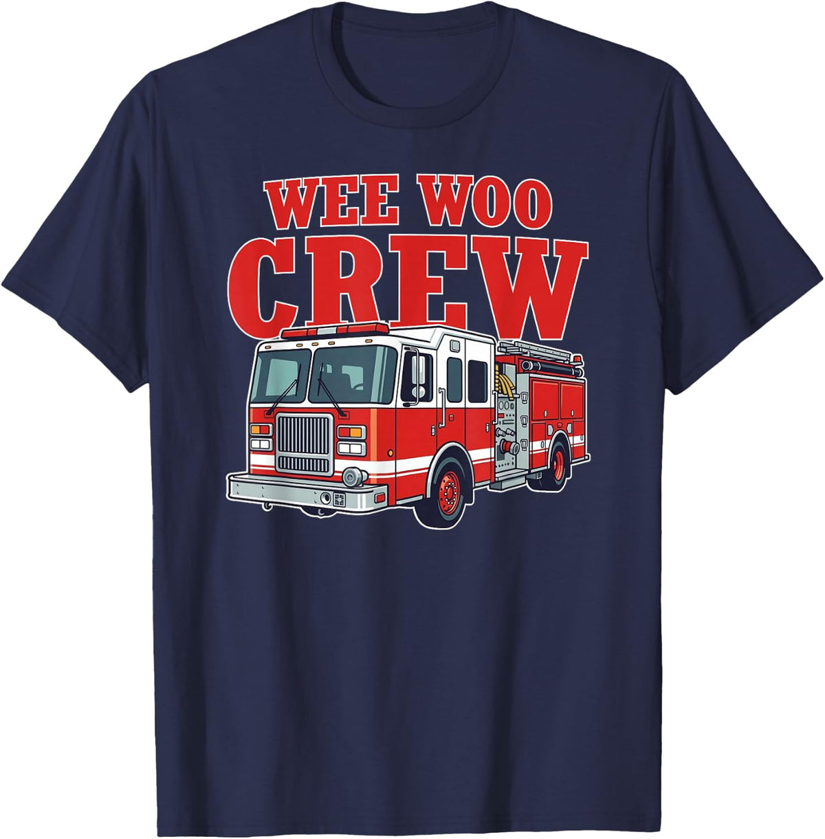 Wee Woo Crew Funny Firefighter Red Lettering T-Shirt - Navy Blue