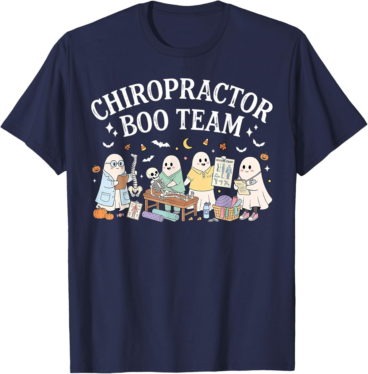 Chiropractor Boo Team Chiropractic Ghost Spooky Halloween T-Shirt - Navy Blue