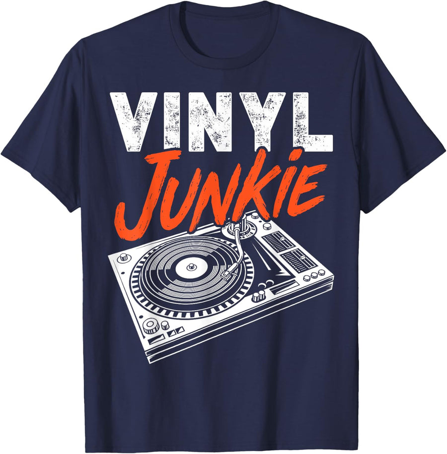 Funny Vinyl Junkie Gift For Music Record Lover Men Women T-Shirt - Navy Blue