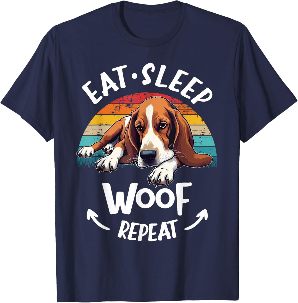 Basset Hound Dog Eat Sleep Repeat T-Shirt - Navy Blue