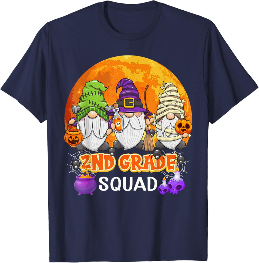2nd Grade Squad Halloween Second Grader Gnome Matching T-Shirt - Navy Blue