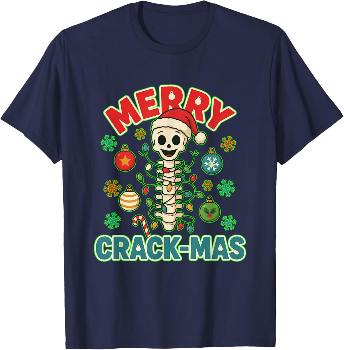 Merry Crack-Mas Funny Chiropractor Christmas Spine T-Shirt - Navy Blue