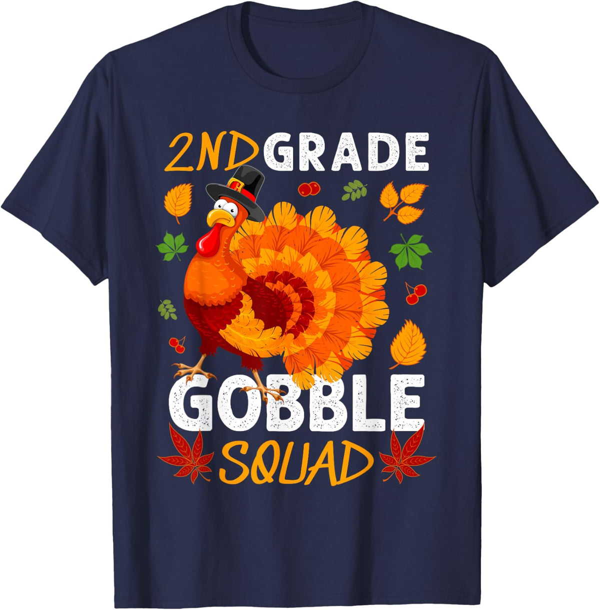 2nd Grade Gobble Squad Turkey Thanksgiving Fall T-Shirt - Navy Blue