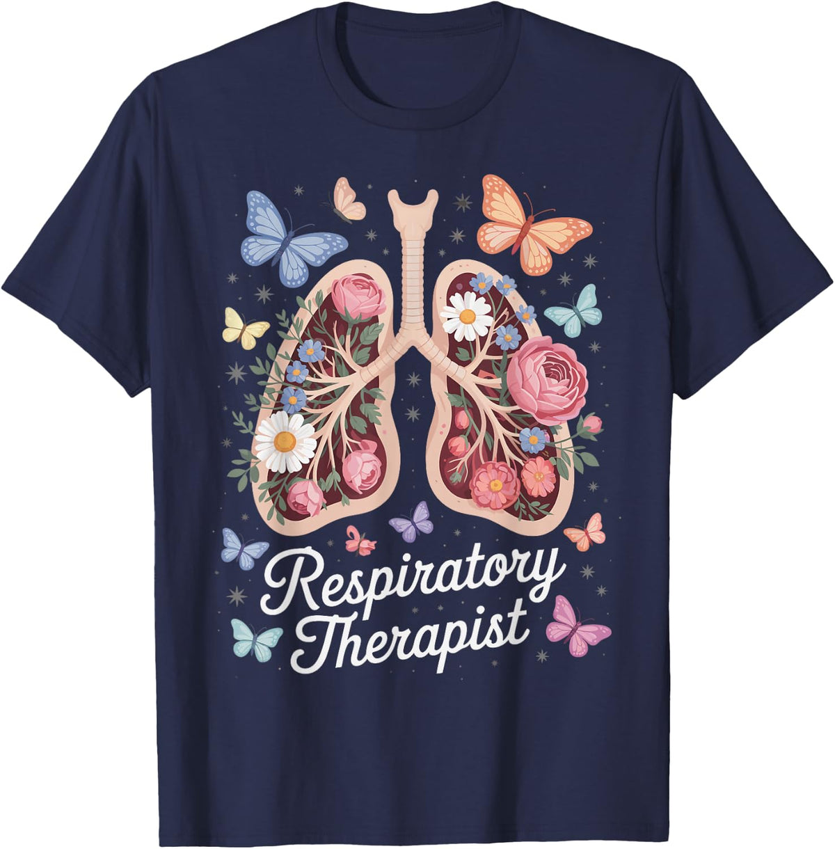 Respiratory Therapist Pulmonary Care ICU Lungs T-Shirt - Navy Blue