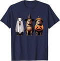 Funny Halloween Shirt Capybara Ghost Witch Pumpkin Costume Spooky T-Shirt Tee - Navy Blue