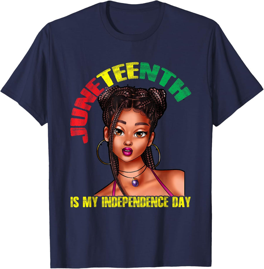 Juneteenth Independence Day United States African Woman USA T-Shirt - Navy Blue