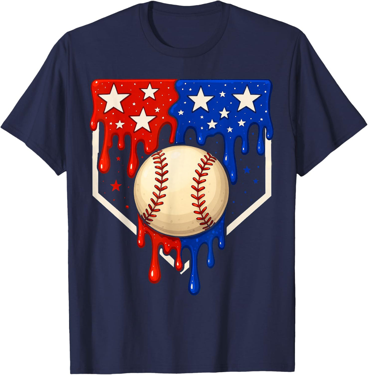 Baseball Drip 4th Of July Boys Patriotic Memorial Day T-Shirt - Navy Blue