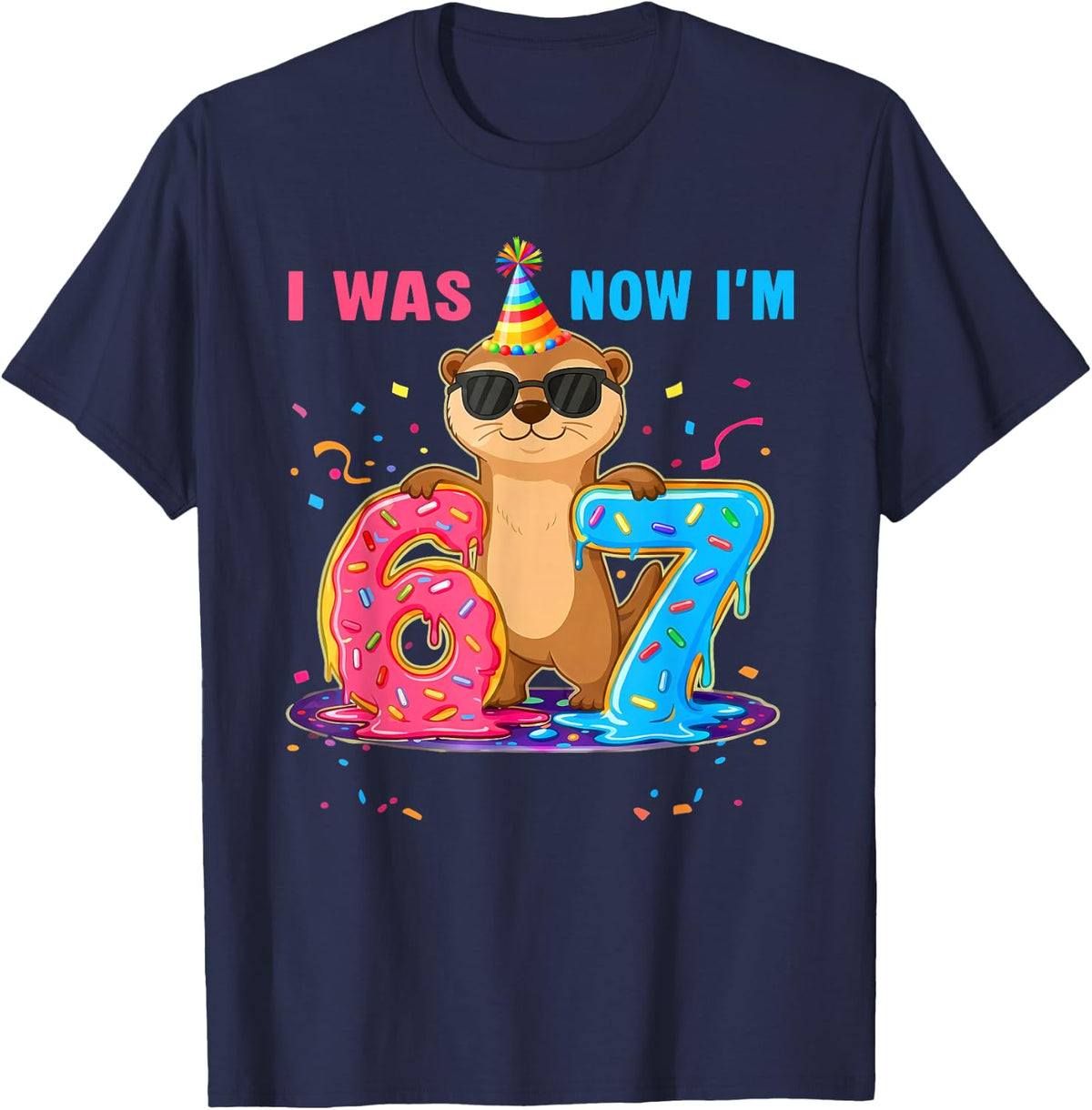 67 Sea Otter Meme 7 Years Old I was 6 Now I'm 7 7th Birthday T-Shirt - Navy Blue