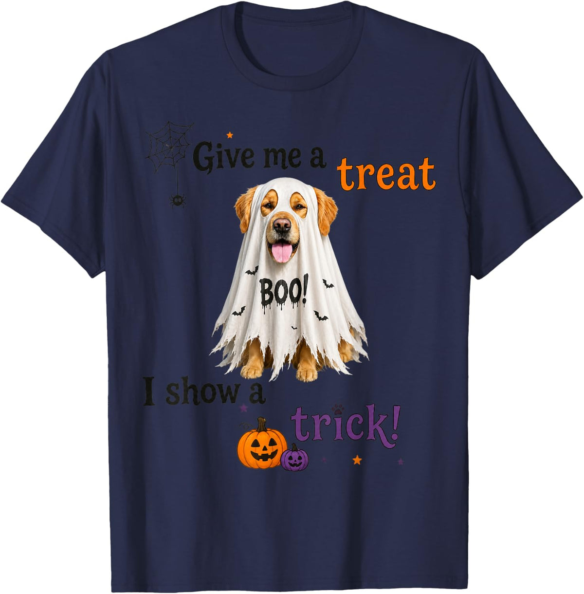 Golden Retriever Ghost Boo Halloween Dog Lover Gift T-Shirt - Navy Blue