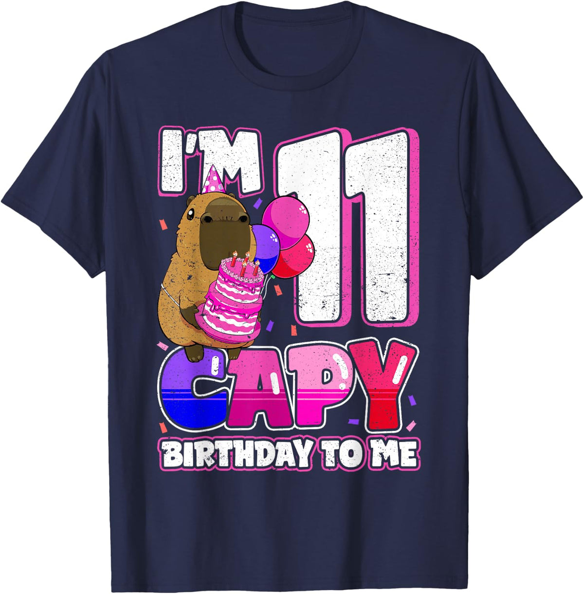 11 Years Capy Birthday to me Girls 11th Birthday Capybara T-Shirt - Navy Blue