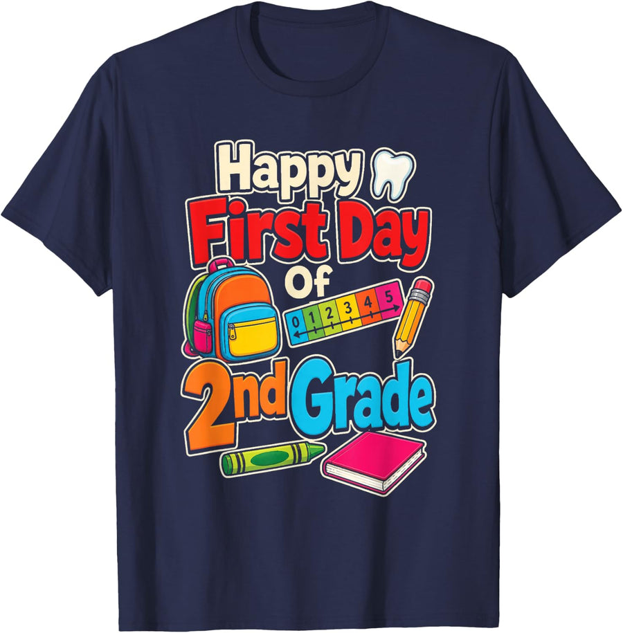 2nd Grade Happy First Day of School Numbers Boys Girls T-Shirt - Navy Blue