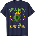 Will Run For King Cake Mardi Gras Parade Running Groovy T-Shirt - Navy Blue