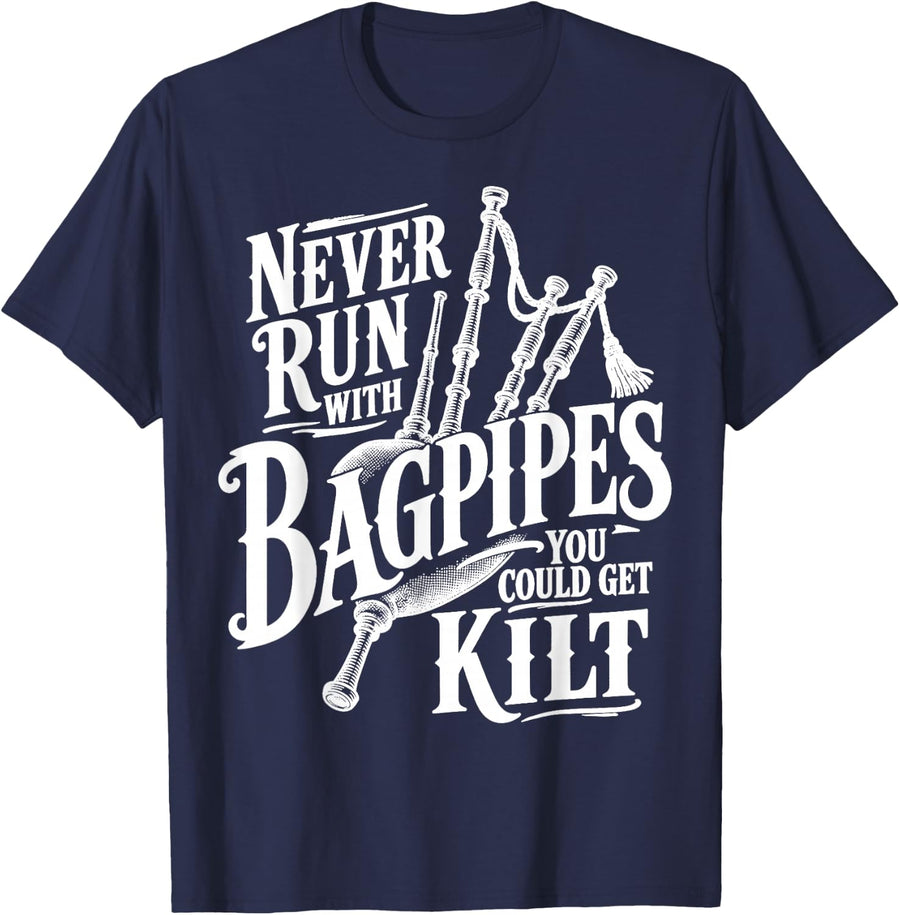 Vintage Bagpipe Humor Scottish Highland Music Piper T-Shirt - Navy Blue