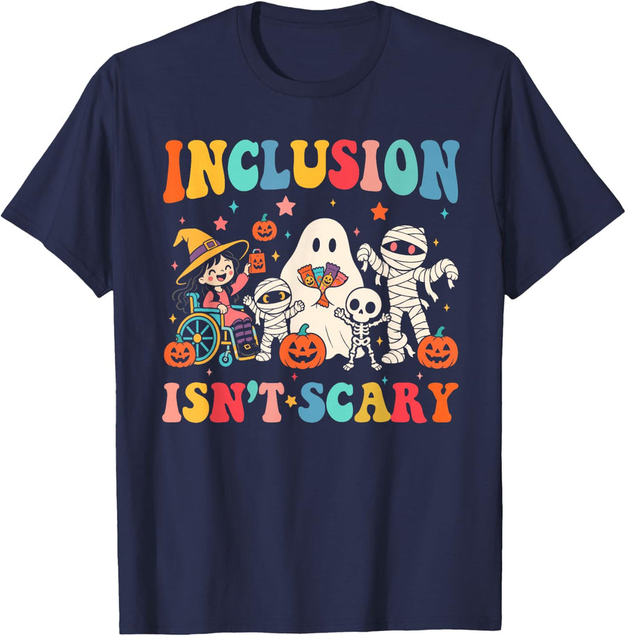 Inclusion Isn't Scary Halloween SLP Spooky Sped Teacher Kids T-Shirt - Navy Blue