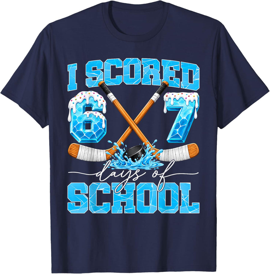 67 Days of School Happy 67th Day Six Seven Hockey Drip Boy T-Shirt - Navy Blue